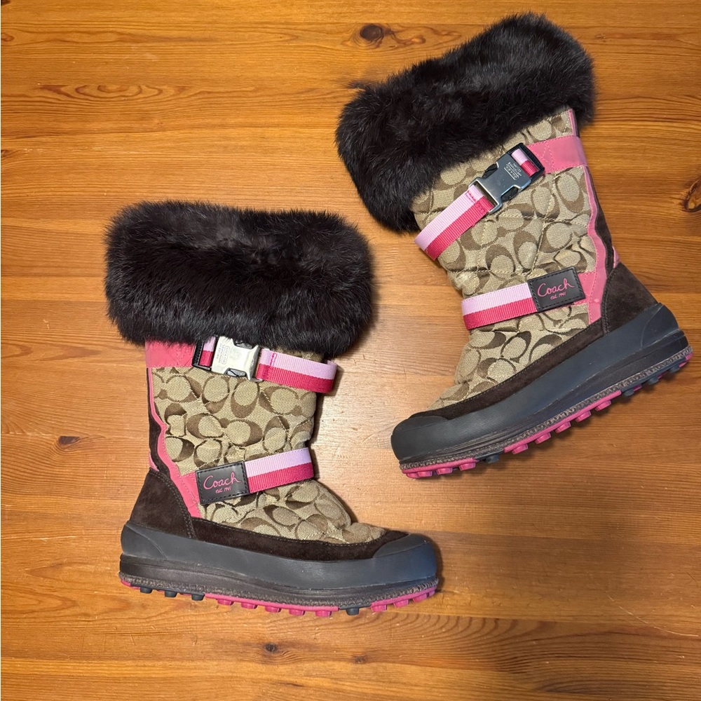 Coach Kids' Pink and Brown Patterned Boots